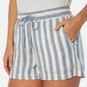 Gap Lightweight Linen Shorts White Blue English Manor Stripes Drawstring Pull On